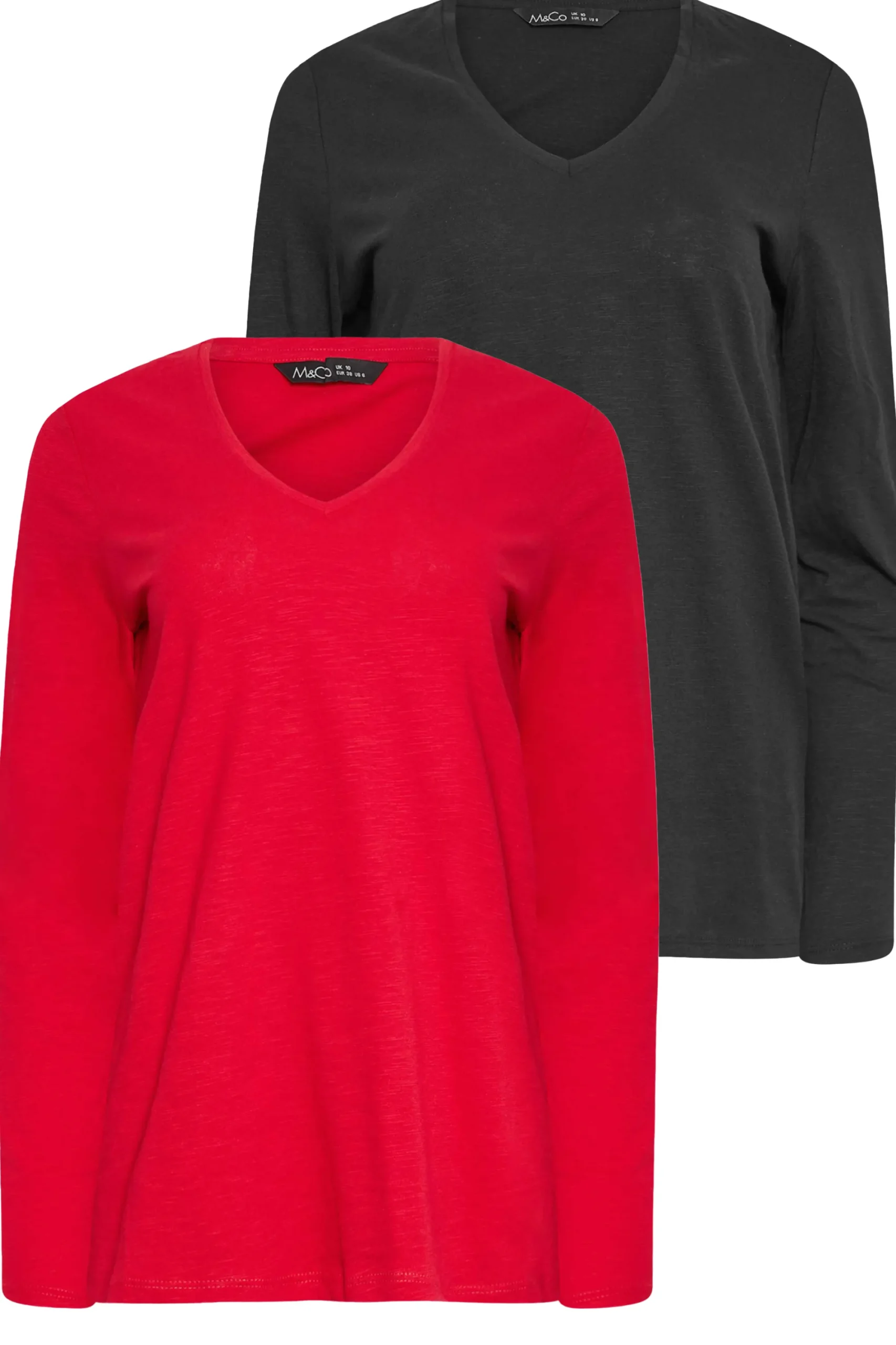 M&Co 2 Pack Black & Red V-Neck T-Shirts>Women T-Shirts