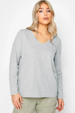 M&Co Grey V-Neck Long Sleeve T-Shirt>Women T-Shirts