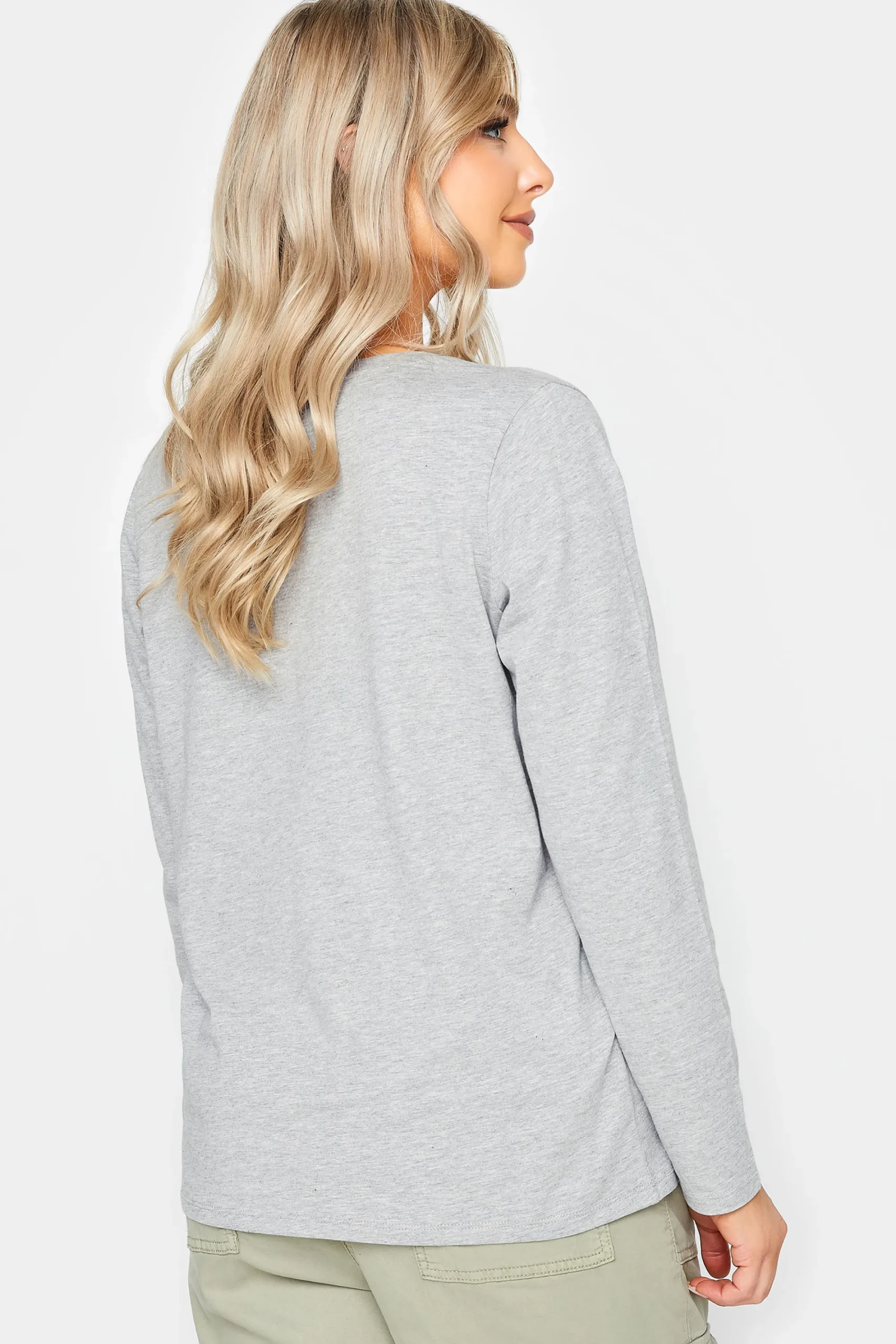 M&Co Grey V-Neck Long Sleeve T-Shirt>Women T-Shirts