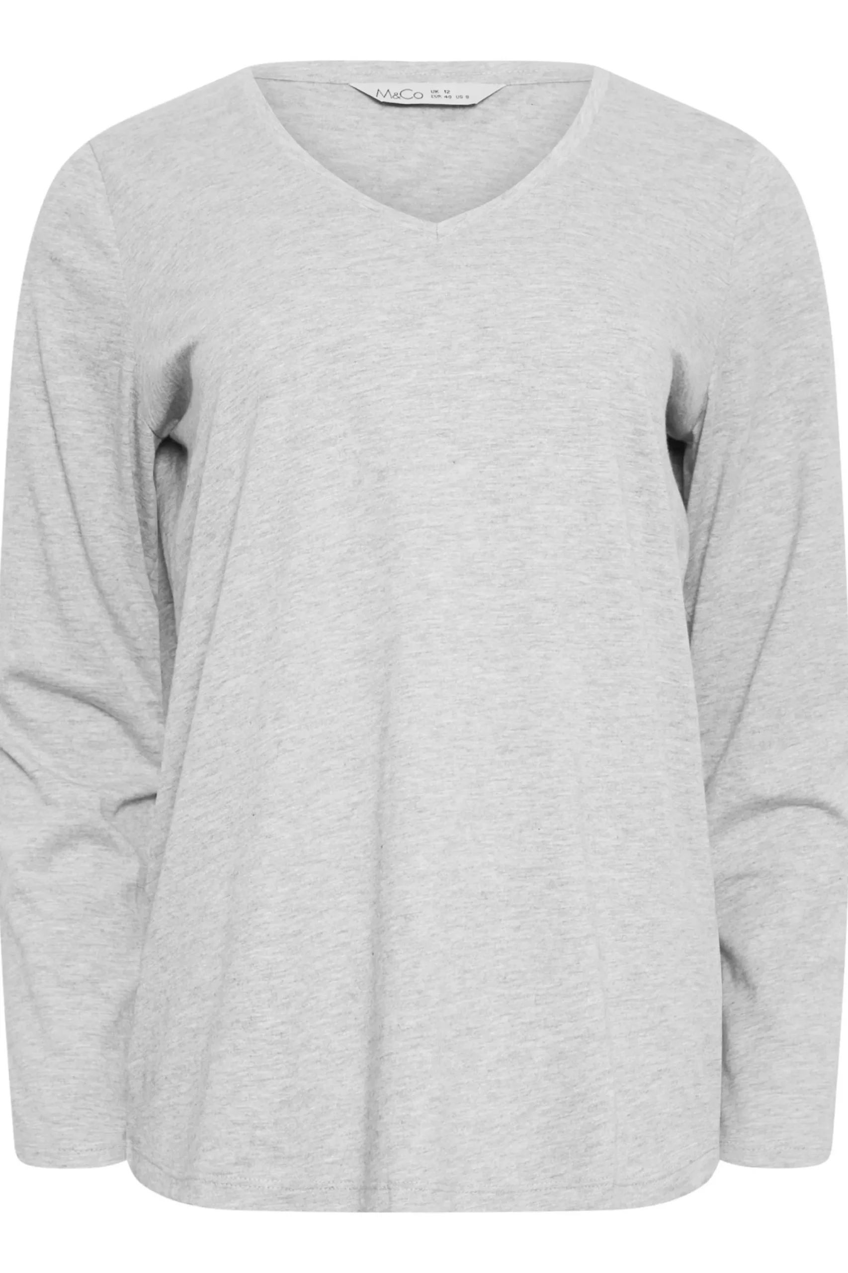 M&Co Grey V-Neck Long Sleeve T-Shirt>Women T-Shirts