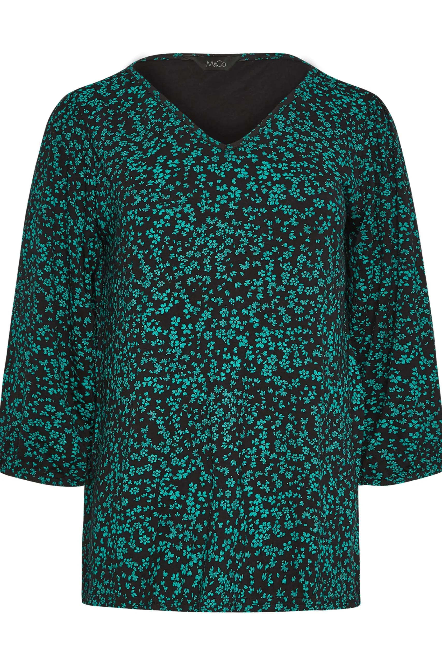 M&Co Petites Petite Green Ditsy Floral Print Top>Women Long Sleeve Tops