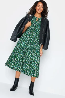 M&Co Petites Petite Green Ditsy Floral Print Midi Dress>Women Midi Dresses