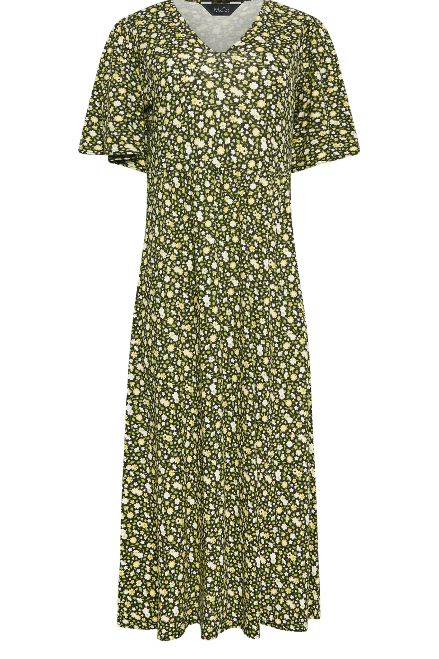 M&Co Petites Petite Green & Yellow Ditsy Floral Print Dress>Women Midi Dresses
