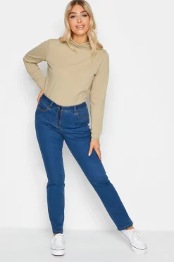 M&Co Womens Beige Brown Turtle Neck Long Sleeve Cotton Blend Top>Women T-Shirts