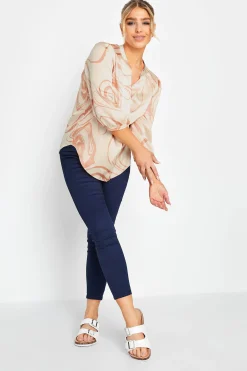 M&Co Womens Beige Brown Abstract Print 3/4 Sleeve Blouse>Women Blouses