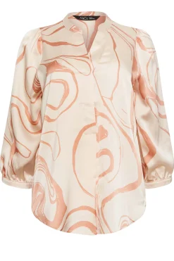 M&Co Womens Beige Brown Abstract Print 3/4 Sleeve Blouse><noscript><img width=