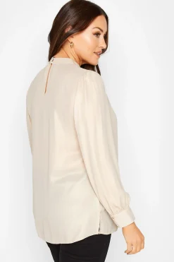 M&Co Womens Beige Brown Keyhole Back High Neck Blouse><noscript><img width=