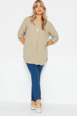 M&Co Womens Beige Brown Long Sleeve Button Blouse>Women Shirts