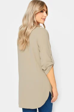 M&Co Womens Beige Brown Long Sleeve Button Blouse><noscript><img width=