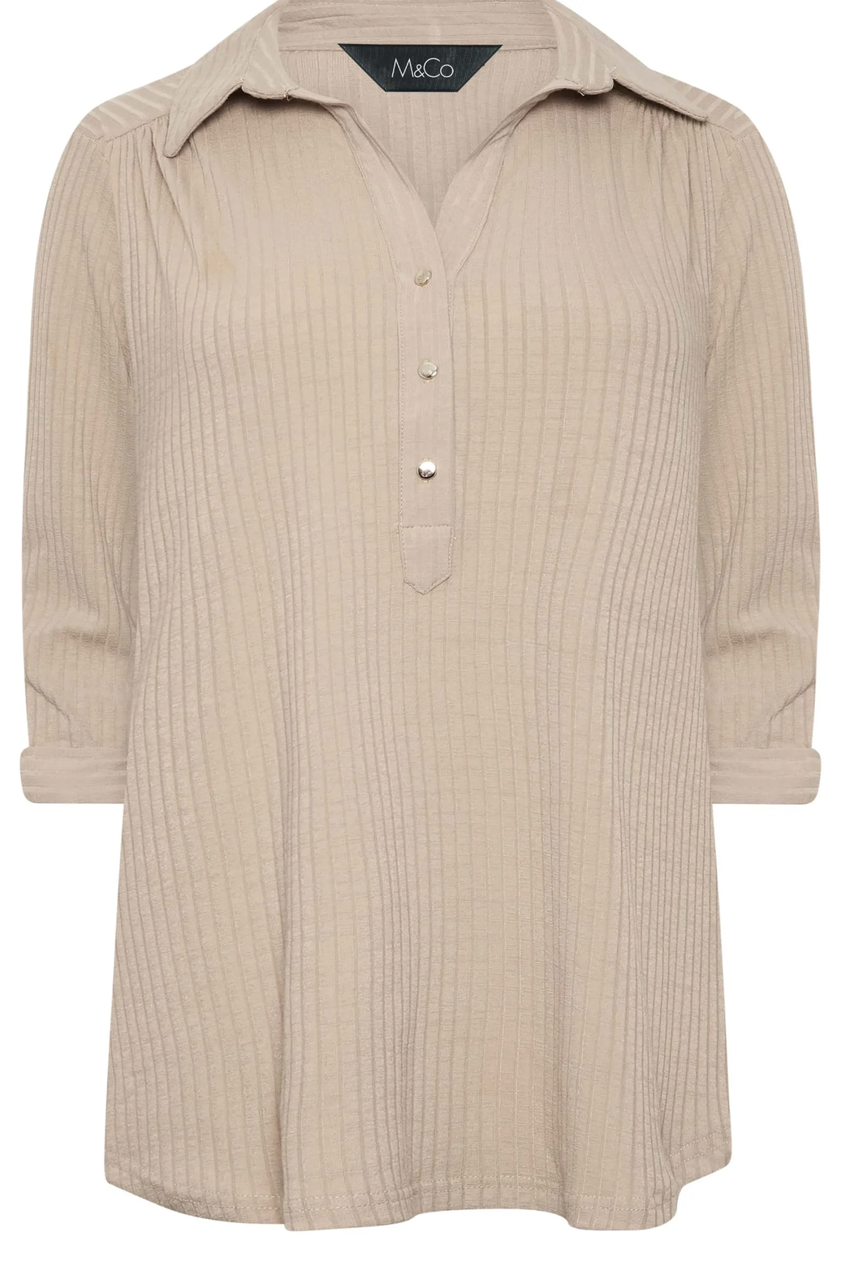 M&Co Womens Beige Brown Ribbed V-Neck Shirt>Women Shirts