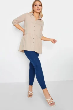 M&Co Womens Beige Brown Frill Hem Shirt>Women Shirts