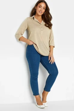 M&Co Womens Beige Brown Glitter Half Placket Shirt><noscript><img width=