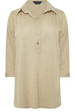 M&Co Womens Beige Brown Glitter Half Placket Shirt><noscript><img width=