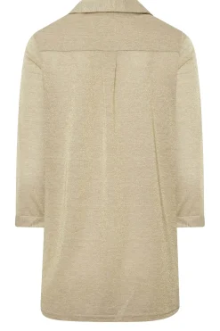 M&Co Womens Beige Brown Glitter Half Placket Shirt><noscript><img width=