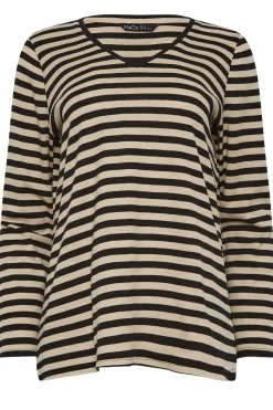 M&Co Womens Beige Brown Stripe V-Neck Cotton Long Sleeve T-Shirt><noscript><img width=