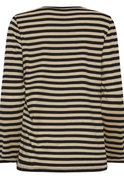 M&Co Womens Beige Brown Stripe V-Neck Cotton Long Sleeve T-Shirt><noscript><img width=