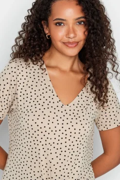 M&Co Womens Beige Brown Spot Print Tie Detail T-Shirt><noscript><img width=