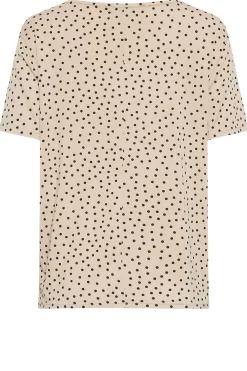 M&Co Womens Beige Brown Spot Print Tie Detail T-Shirt><noscript><img width=