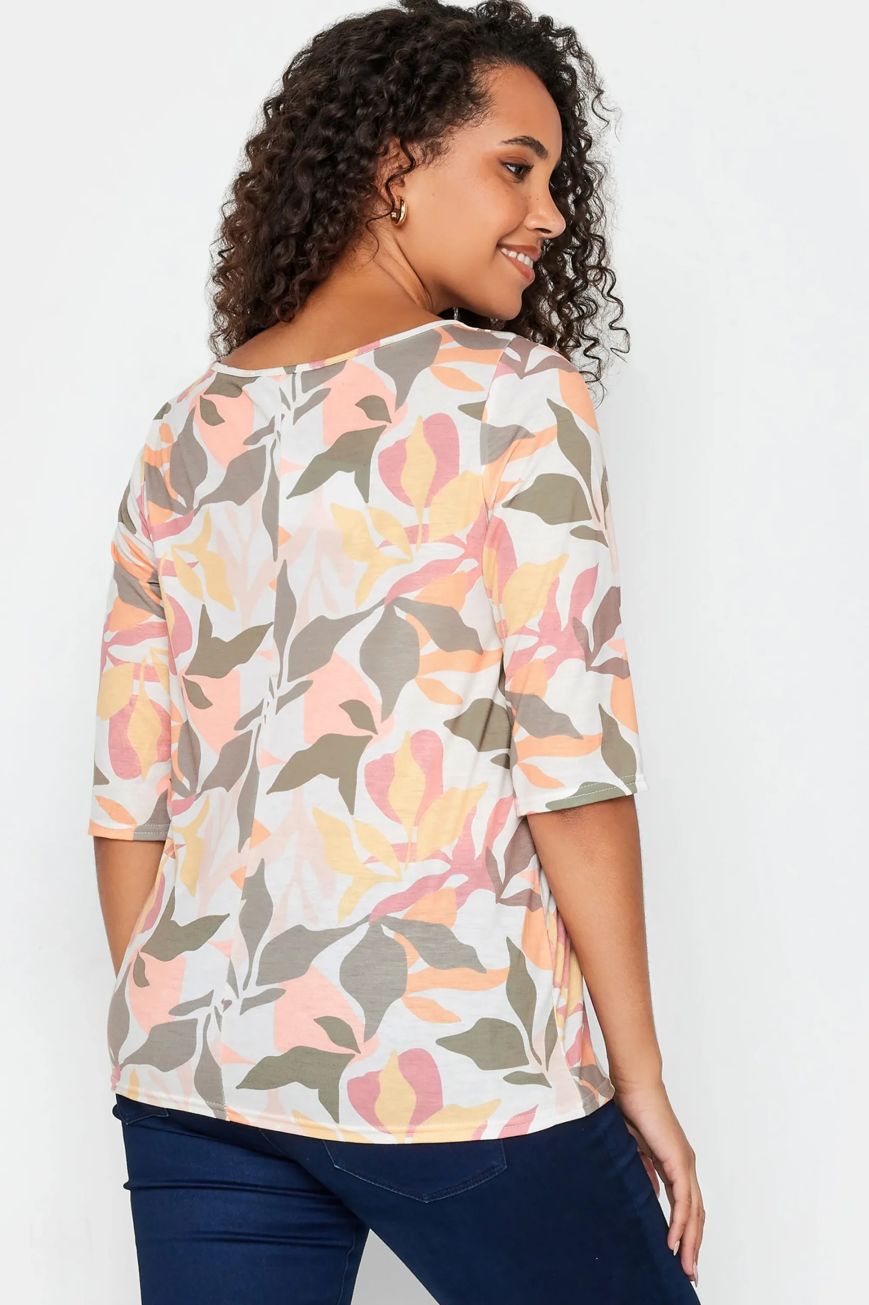 M&Co Womens Beige Brown Floral Tie Front Top>Women Long Sleeve Tops