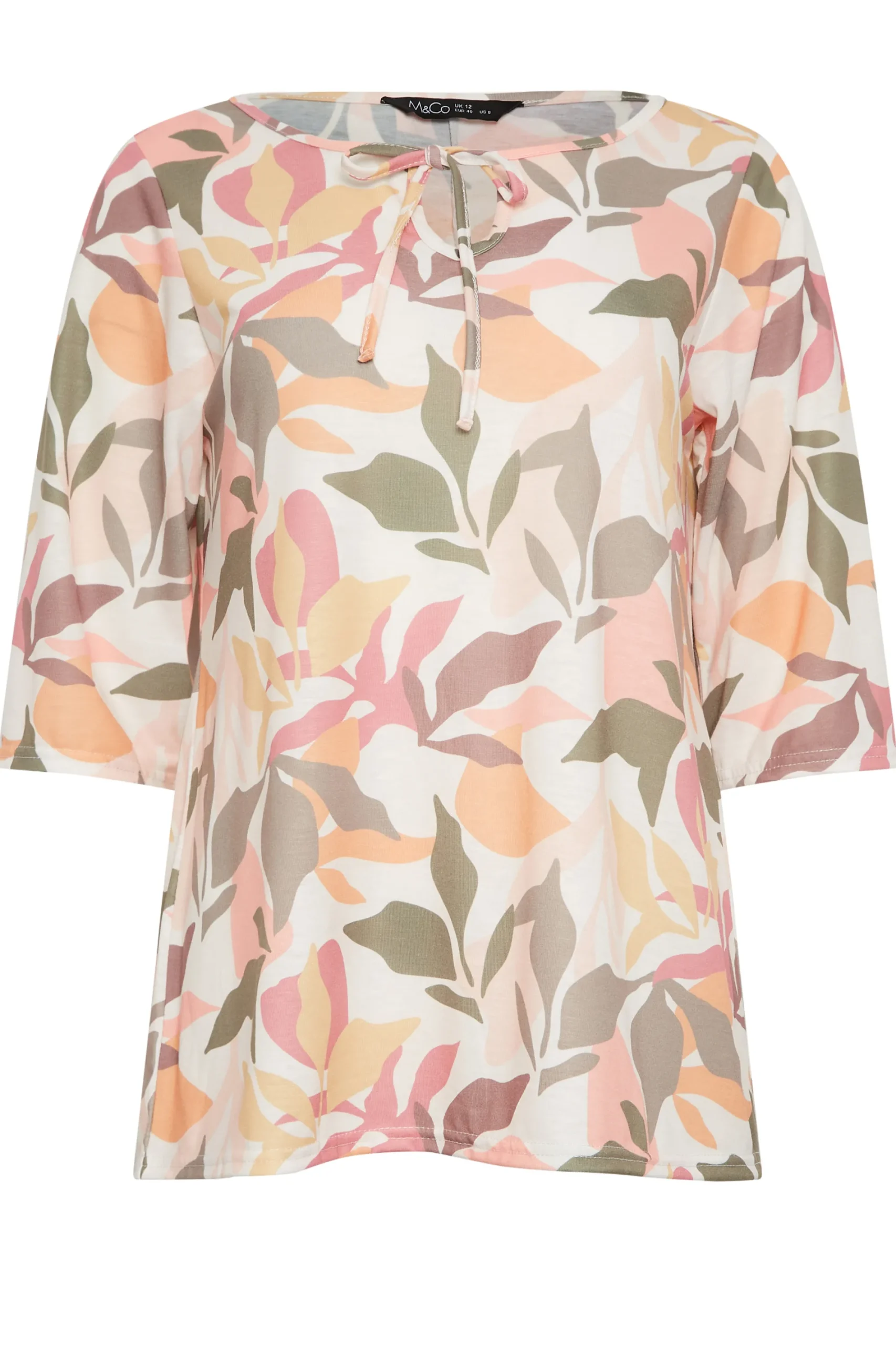 M&Co Womens Beige Brown Floral Tie Front Top>Women Long Sleeve Tops