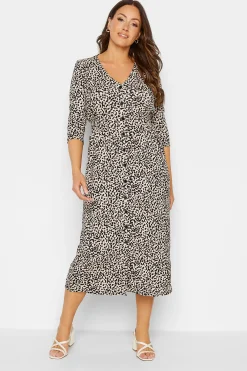M&Co Womens Beige Brown Leopard Print Button Through Midaxi Dress>Women Midi Dresses