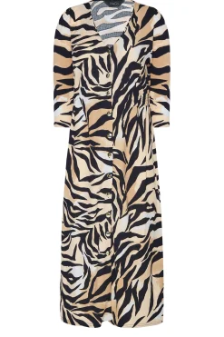 M&Co Womens Beige Brown Zebra Print Button Through Midaxi Dress>Women Wedding Guest Dresses