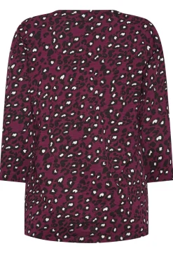 M&Co Womens Berry Red Animal Print Cotton Henley Top><noscript><img width=