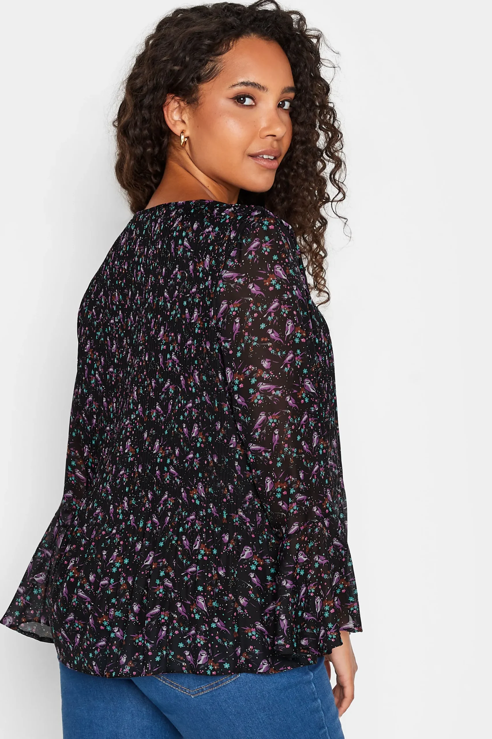 M&Co Womens Bird Print Pleated Blouse>Women Shirts