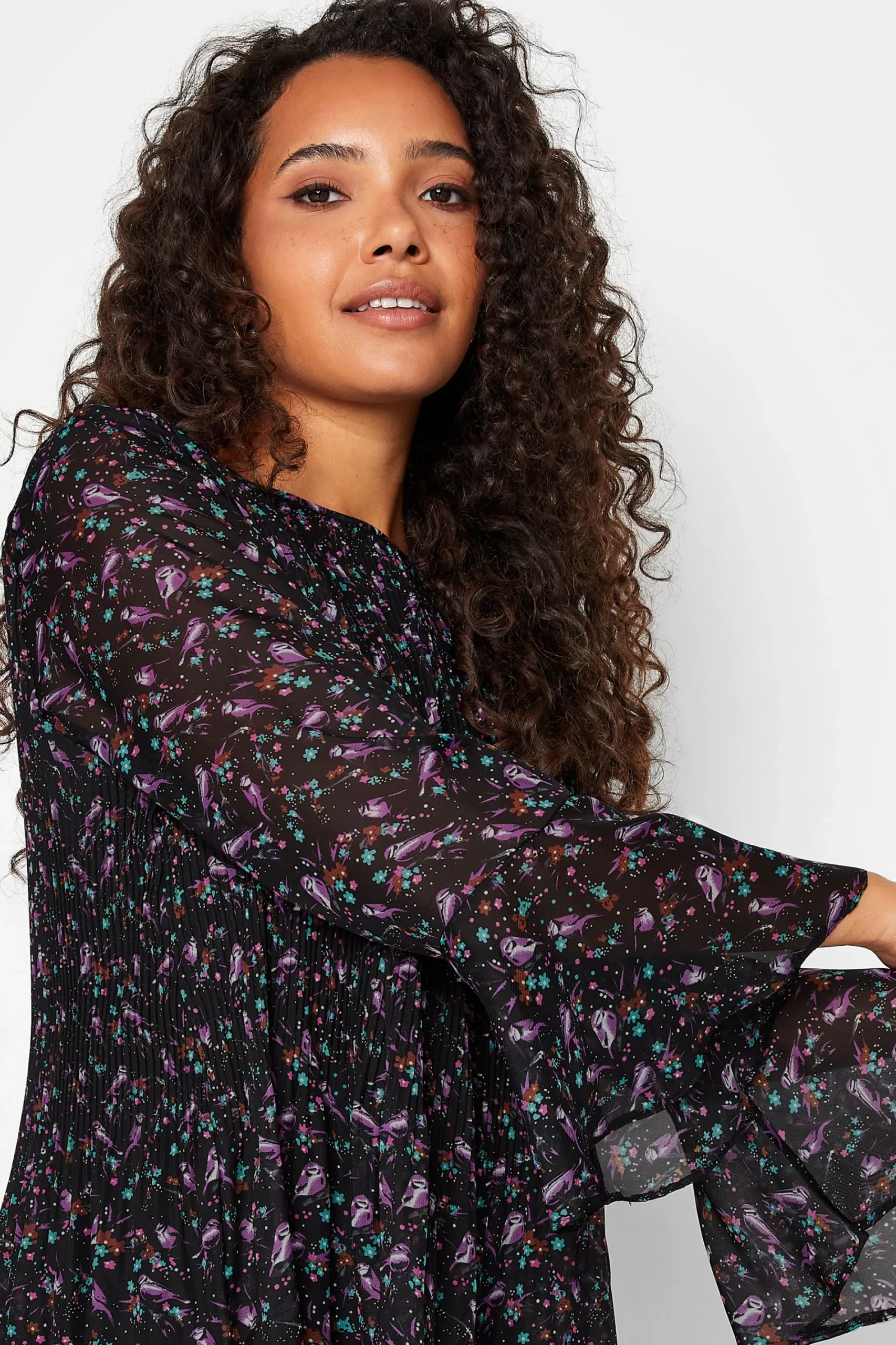 M&Co Womens Bird Print Pleated Blouse>Women Shirts