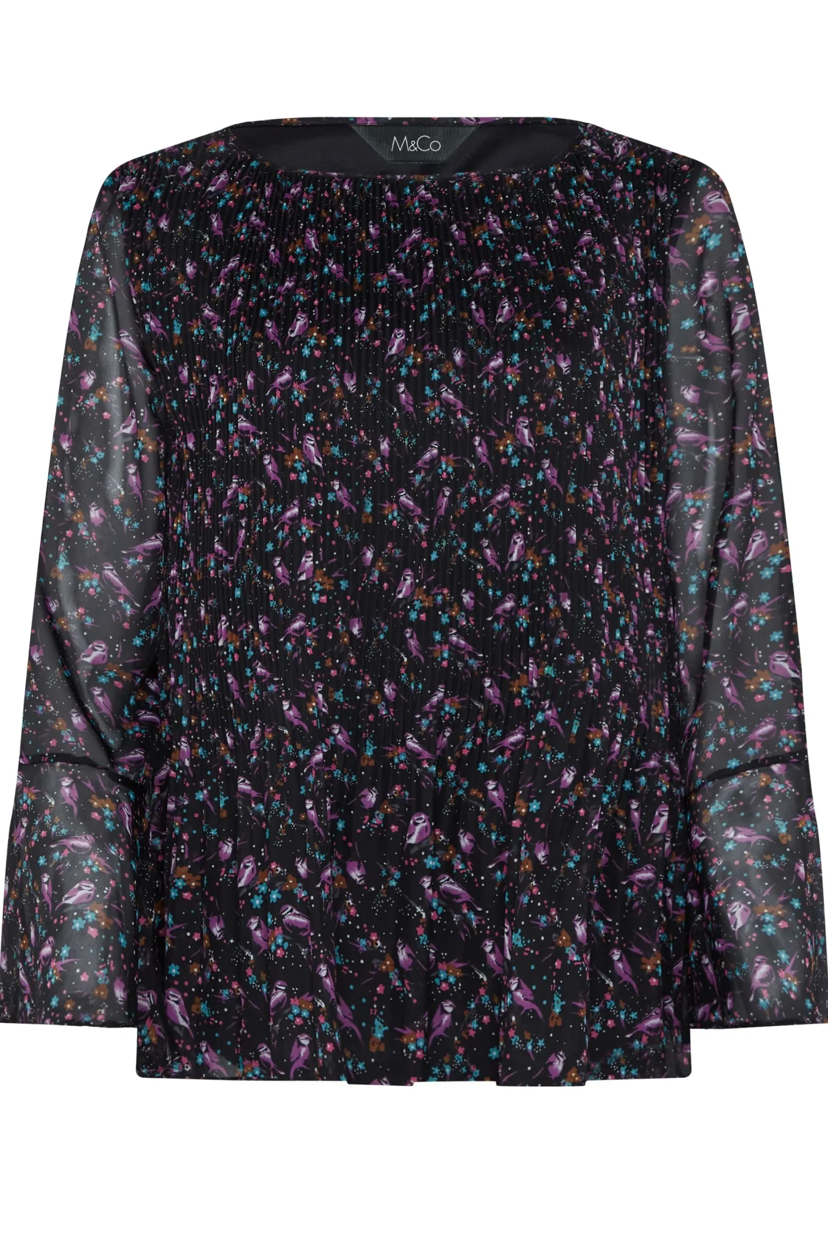 M&Co Womens Bird Print Pleated Blouse>Women Shirts