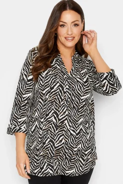 M&Co Womens Black & Brown Animal Print Half Placket Jersey Shirt>Women Shirts