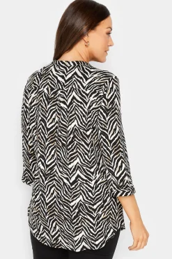 M&Co Womens Black & Brown Animal Print Half Placket Jersey Shirt><noscript><img width=