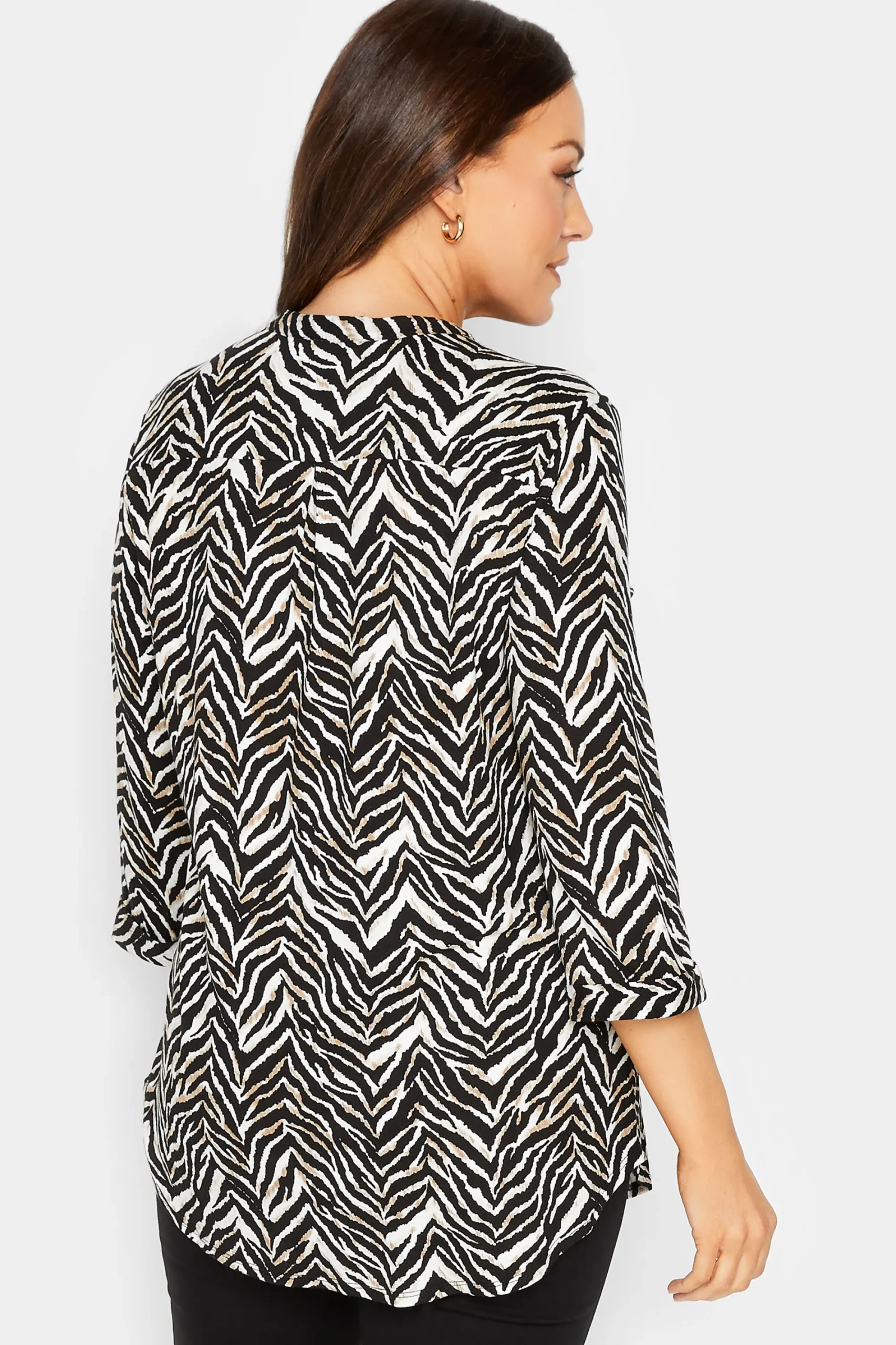 M&Co Womens Black & Brown Animal Print Half Placket Jersey Shirt>Women Shirts