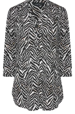 M&Co Womens Black & Brown Animal Print Half Placket Jersey Shirt><noscript><img width=