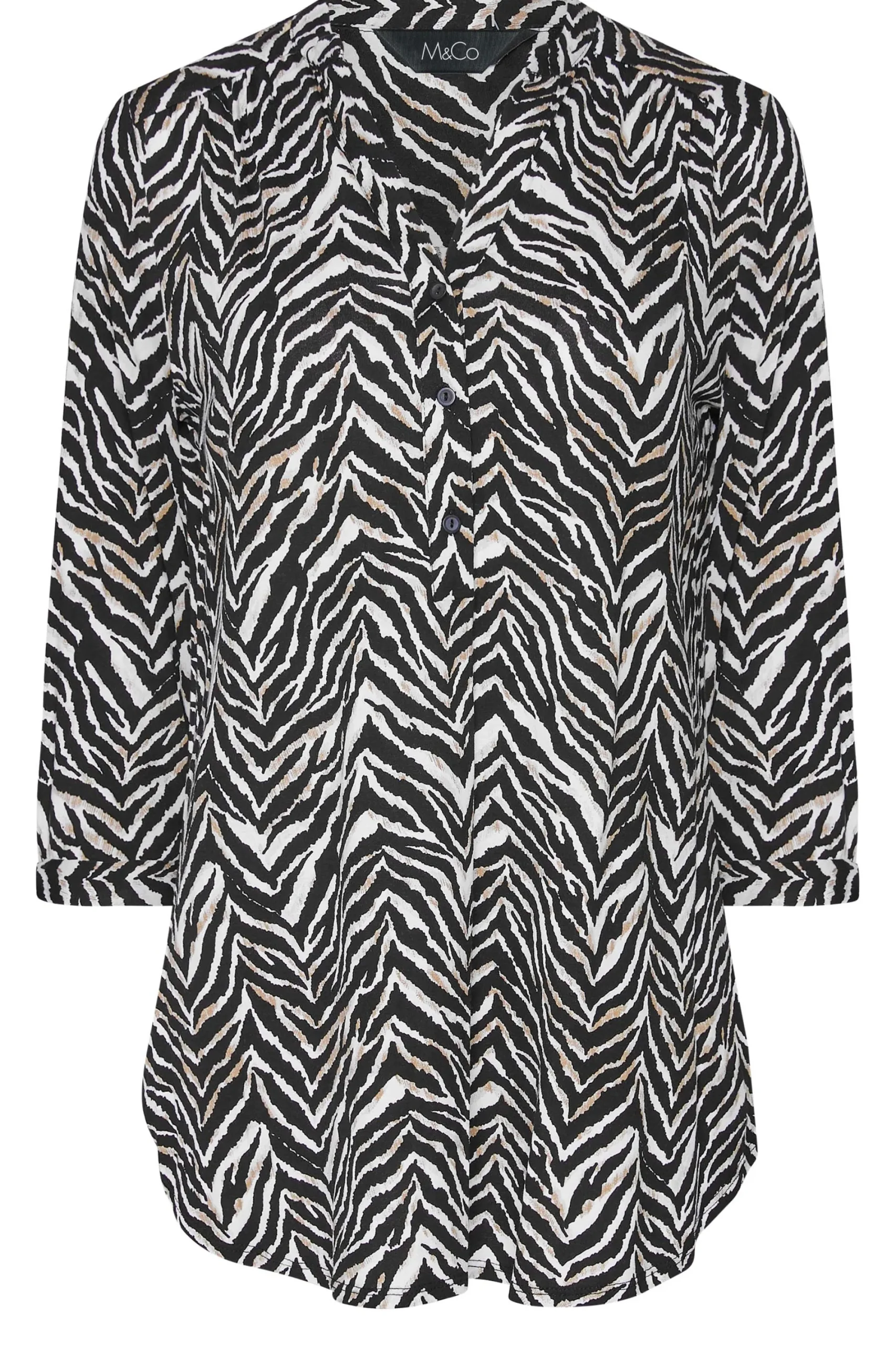 M&Co Womens Black & Brown Animal Print Half Placket Jersey Shirt>Women Shirts