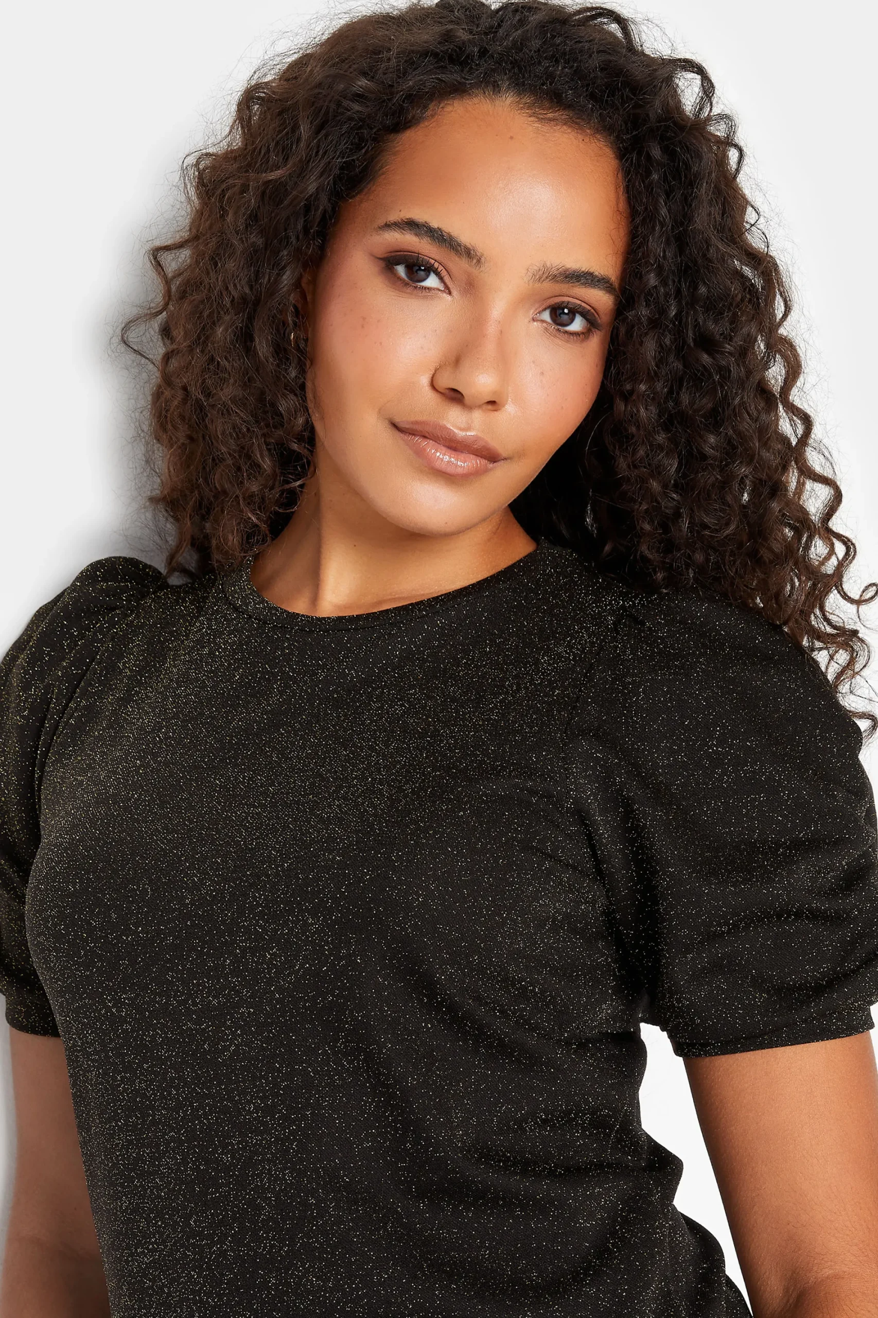 M&Co Womens Black & Gold Shimmer Ruched Sleeve Blouse>Women Blouses