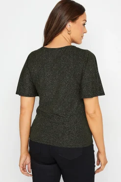 M&Co Womens Black & Gold Angel Sleeve Wrap Top><noscript><img width=
