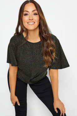 M&Co Womens Black & Gold Angel Sleeve Wrap Top><noscript><img width=