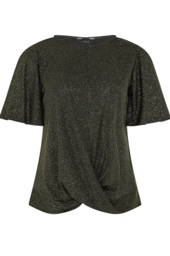 M&Co Womens Black & Gold Angel Sleeve Wrap Top><noscript><img width=