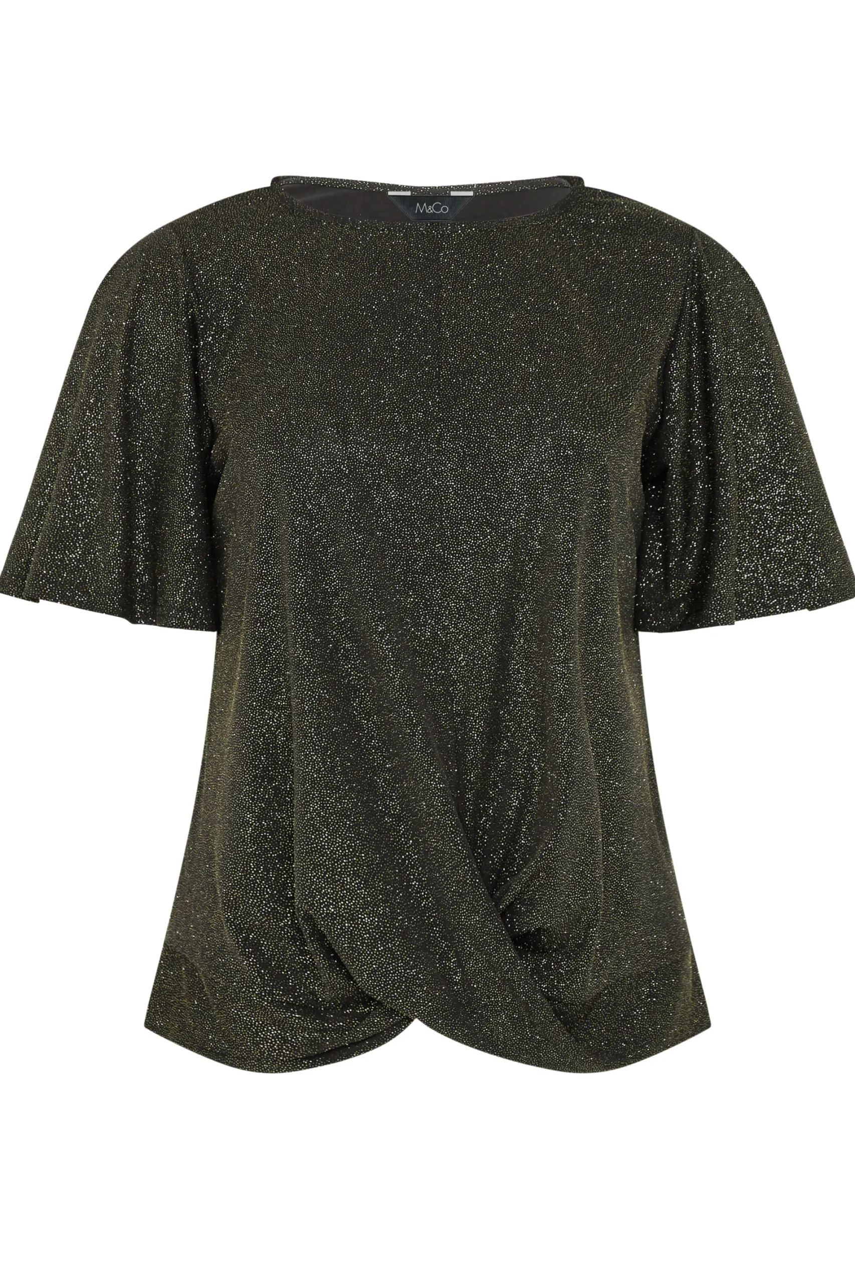 M&Co Womens Black & Gold Angel Sleeve Wrap Top>Women T-Shirts