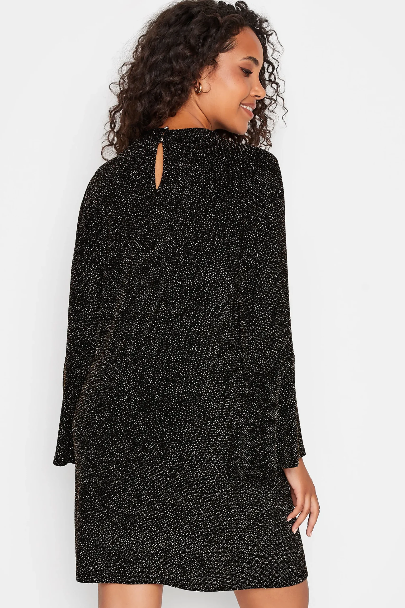 M&Co Womens Black & Gold Shimmer Bell Sleeve Dress>Women Midi Dresses