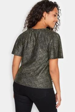 M&Co Womens Black & Gold Glitter Angel Sleeve Top><noscript><img width=