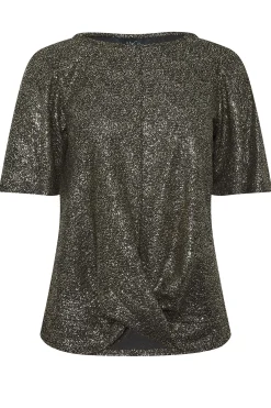 M&Co Womens Black & Gold Glitter Angel Sleeve Top><noscript><img width=
