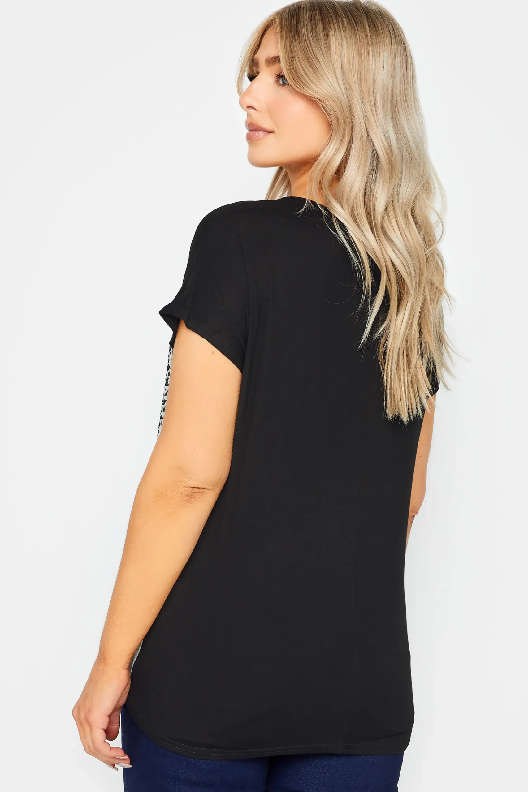 M&Co Womens Black & Grey Leopard Print Colour Block Top>Women T-Shirts