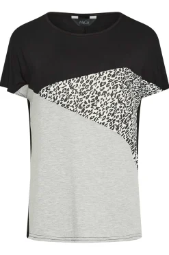 M&Co Womens Black & Grey Leopard Print Colour Block Top><noscript><img width=