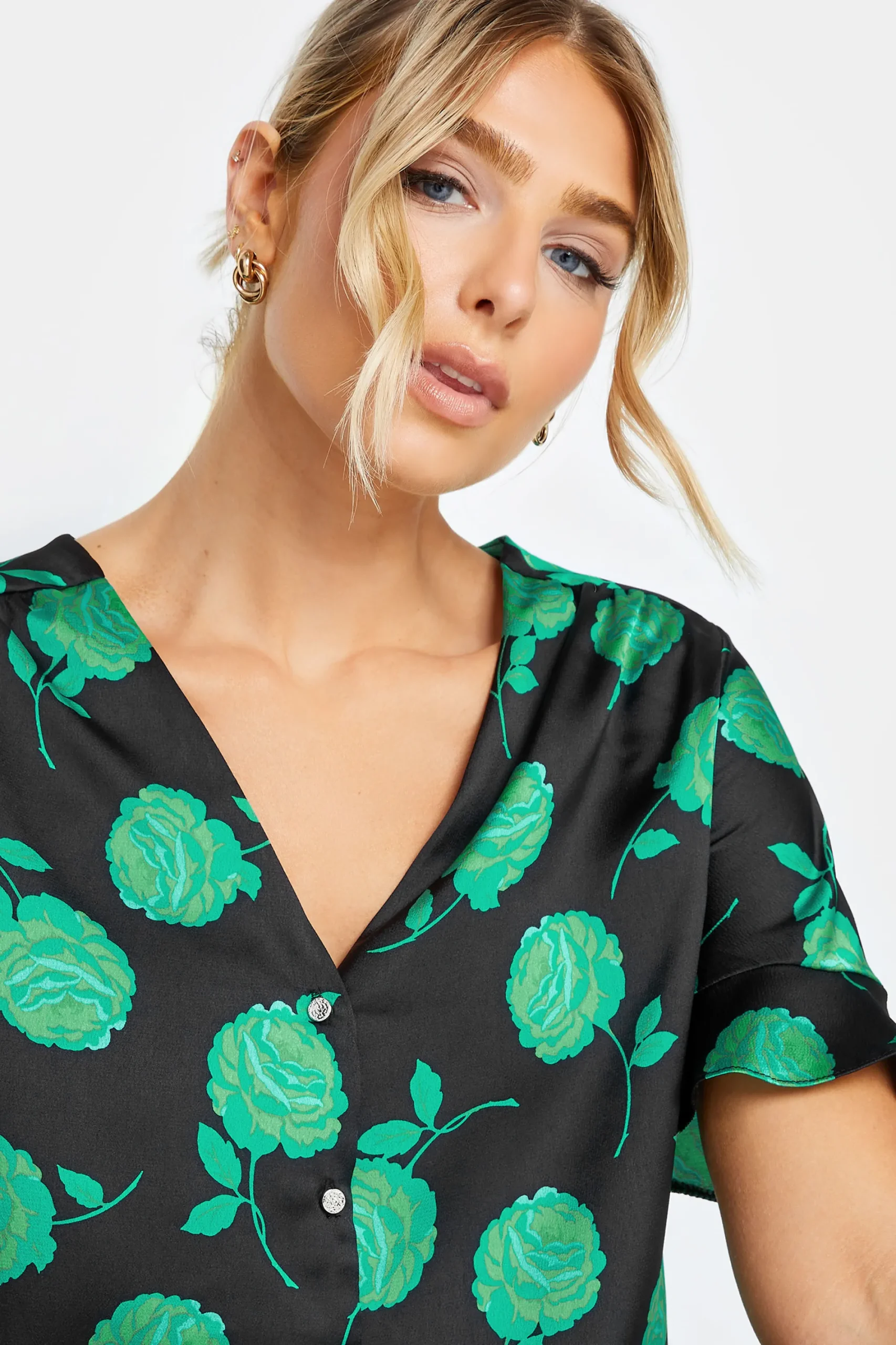 M&Co Womens Black & Green Floral Print Frill Sleeve Blouse>Women Shirts