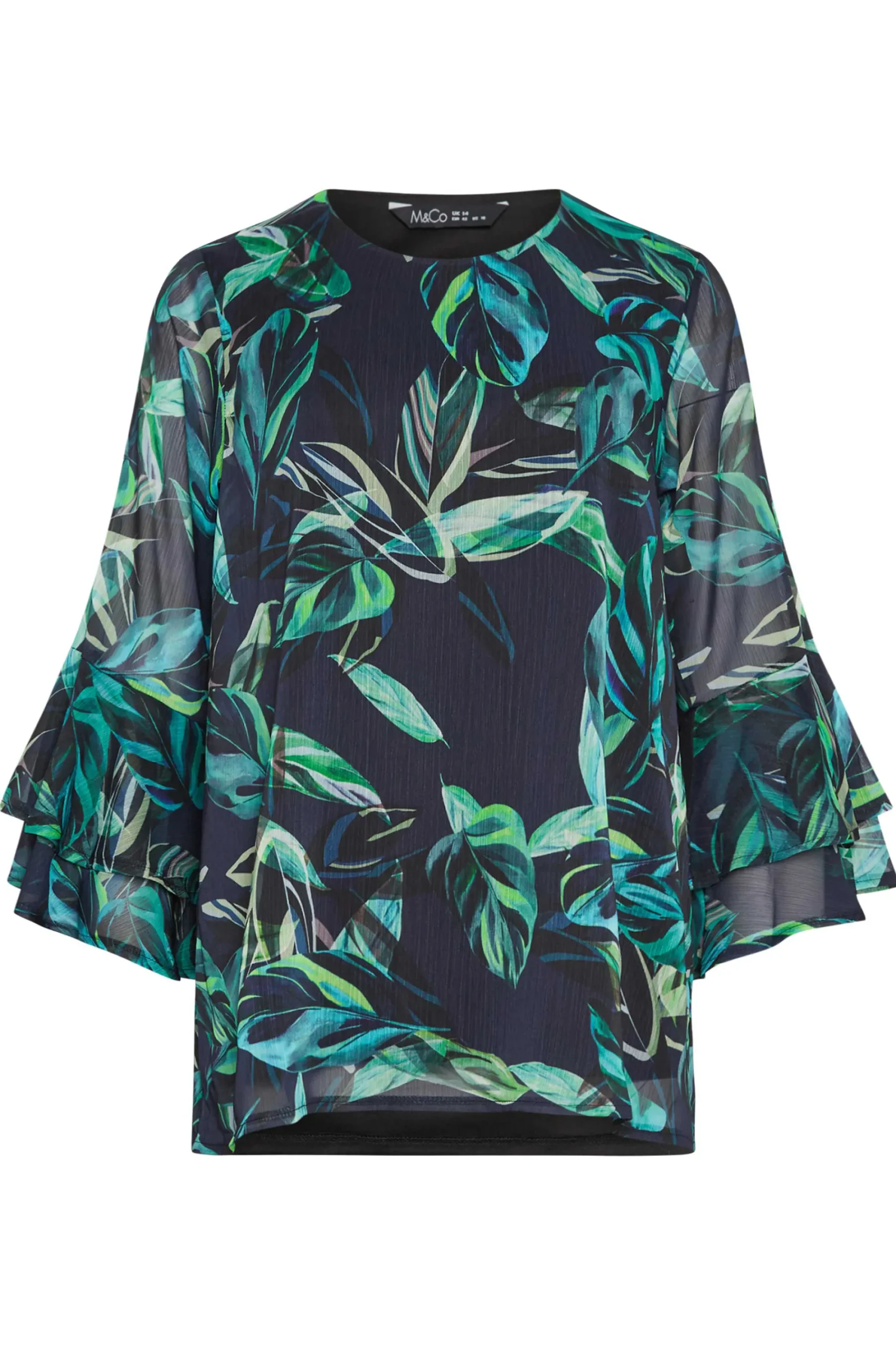 M&Co Womens Black & Green Floral Print Flute Sleeve Blouse>Women Blouses