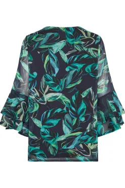 M&Co Womens Black & Green Floral Print Flute Sleeve Blouse><noscript><img width=