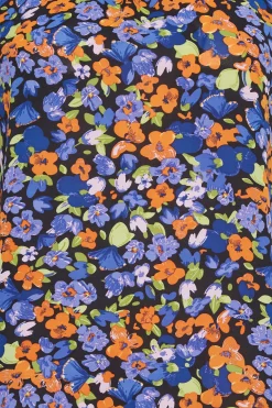 M&Co Womens Black & Orange Floral Print Puff Sleeve Blouse><noscript><img width=