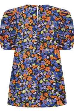 M&Co Womens Black & Orange Floral Print Puff Sleeve Blouse><noscript><img width=